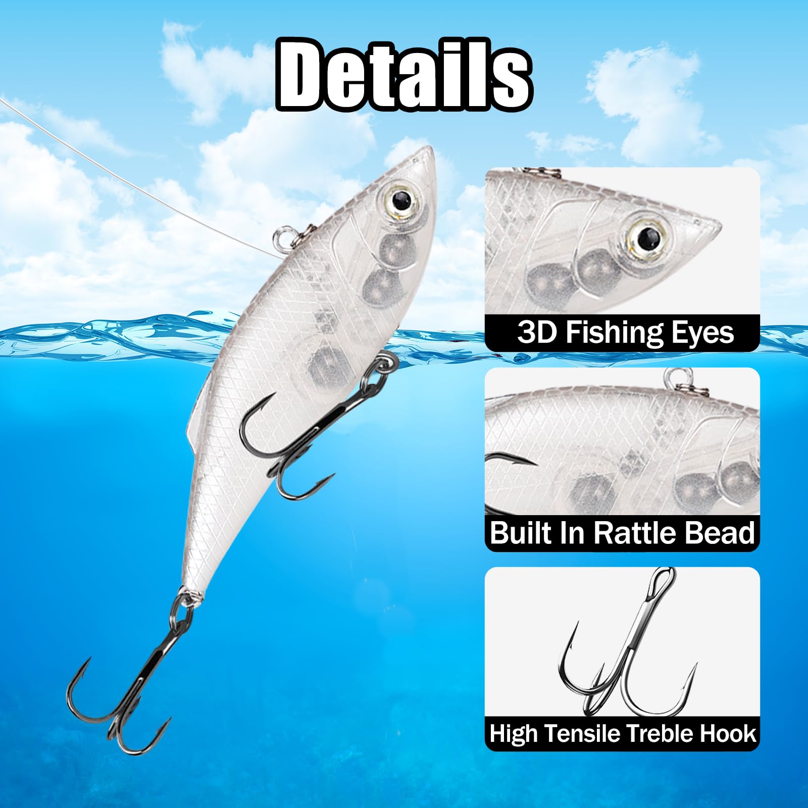 Balifly lipless crankbait with 3D eyes to attract attention and trigger strikes