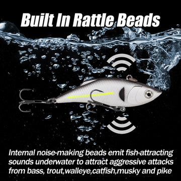 Balifly lipless crankbait interior rattle bead emits underwater sounds.
