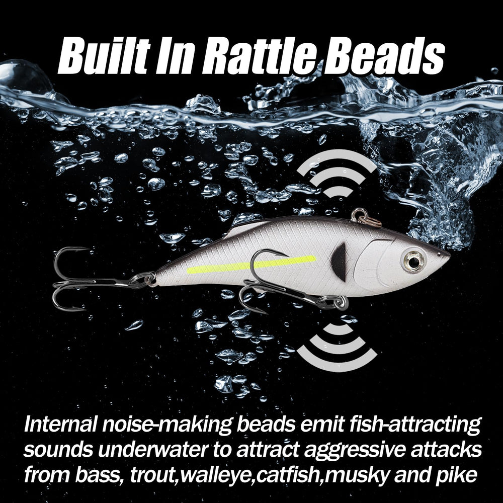 Balifly lipless crankbait interior rattle bead emits underwater sounds.