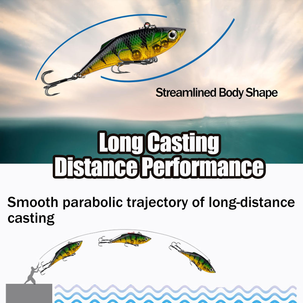 Balifly lipless crankbait triple hooks and rust-resistant finish ensure durability.