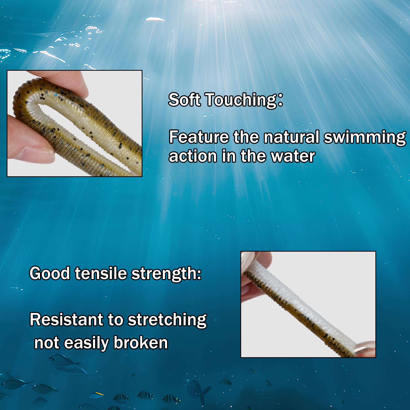 Balifly worm compatible with Texas Carolina and wacky rigs for versatile fishing.