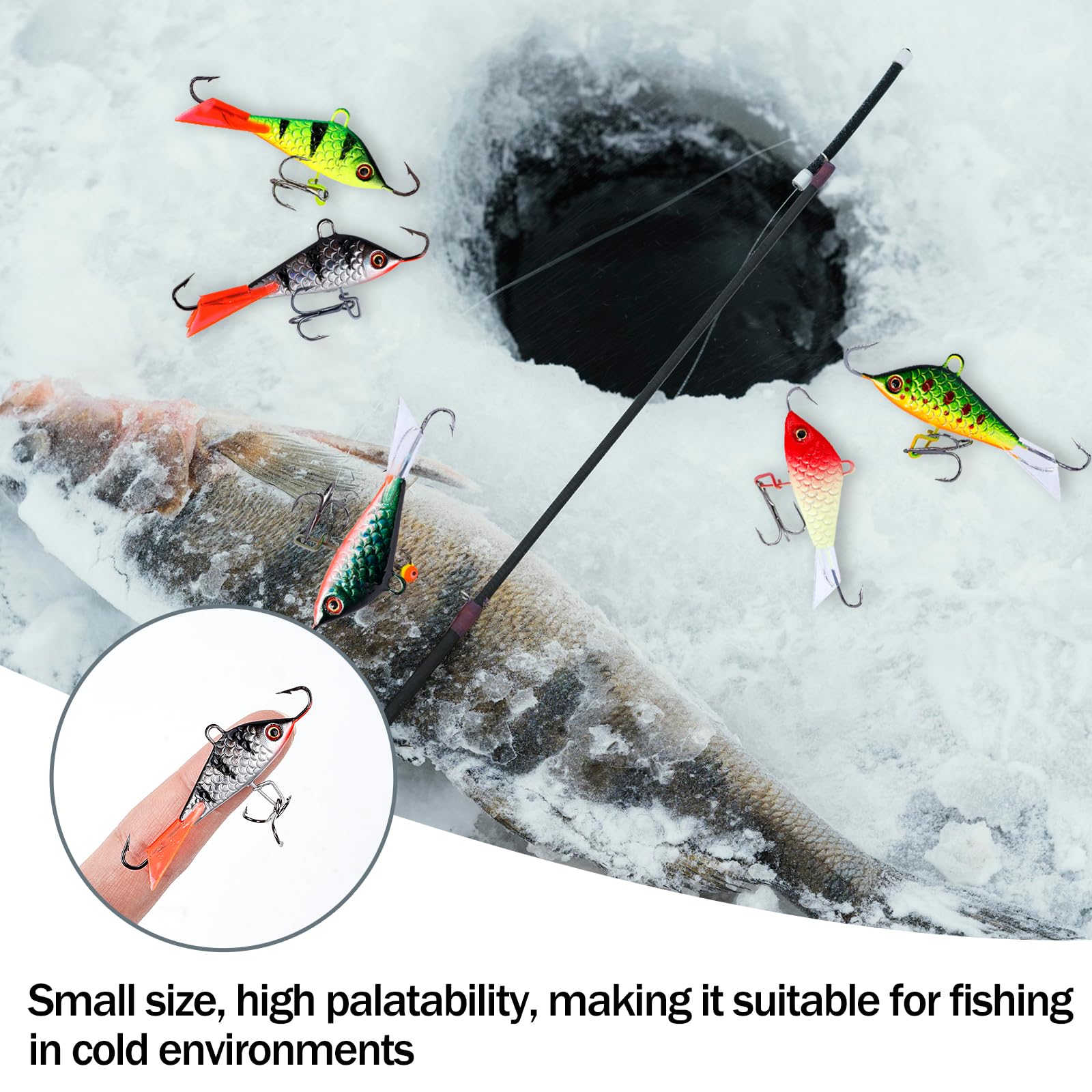 Balifly underbelly hooks arrangement enabling versatile lure actions on ice.