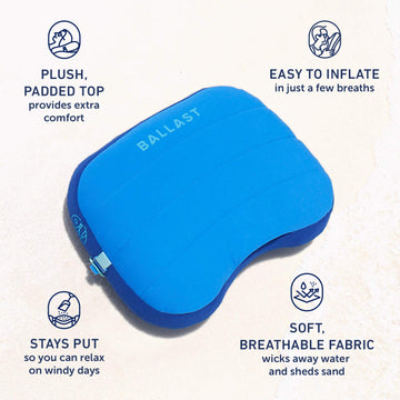 Ballast Beach Pillow compact carrying case for easy packing.