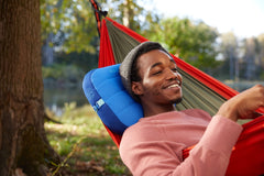 Ballast Beach Pillow's contoured bottom supports neck and head.