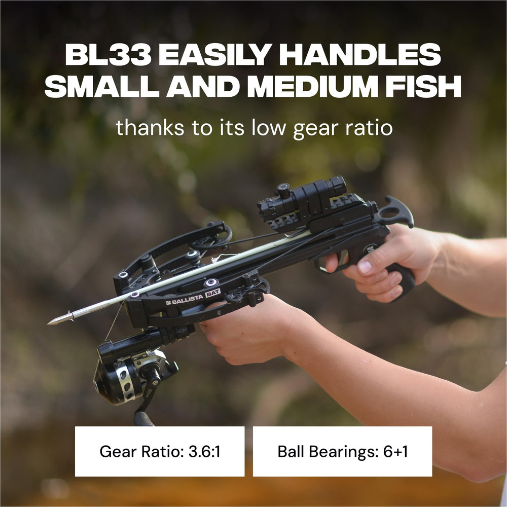 Ballista BL33 left handle illustrates ambidextrous design for comfortable casting.