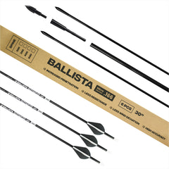 Ballista Fractura 30in carbon arrow pack showing compact shaft for reduced drag and improved hunting stability.