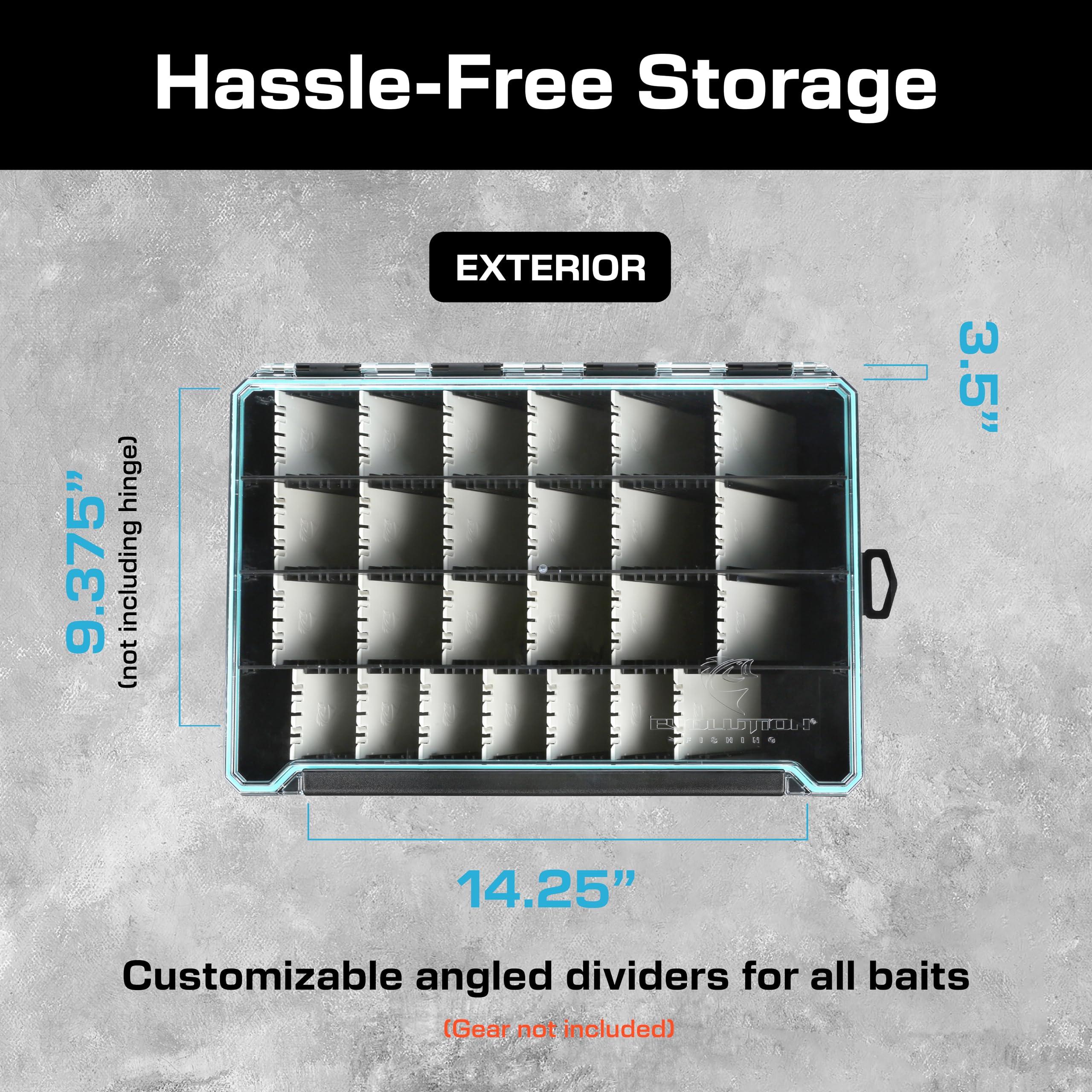 Angled divider system inside the tackle tray