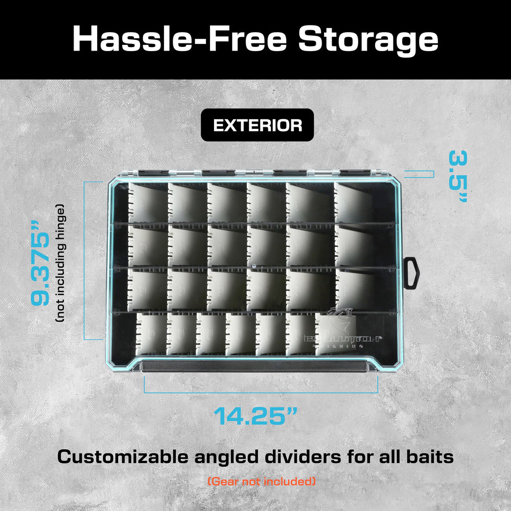 Angled divider system inside the tackle tray