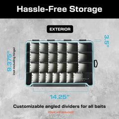 Angled divider system inside the tackle tray