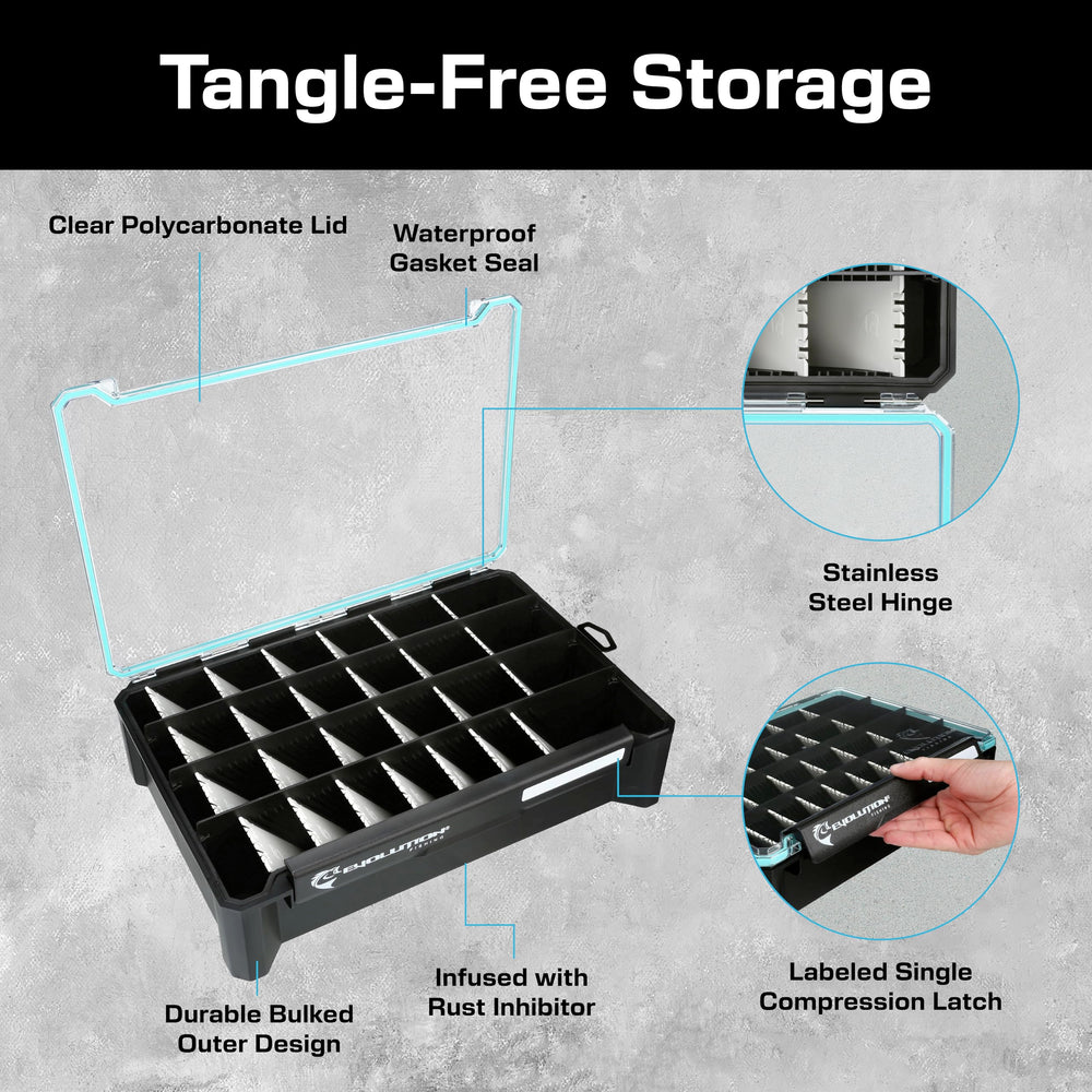 Notched dividers securely holding baits