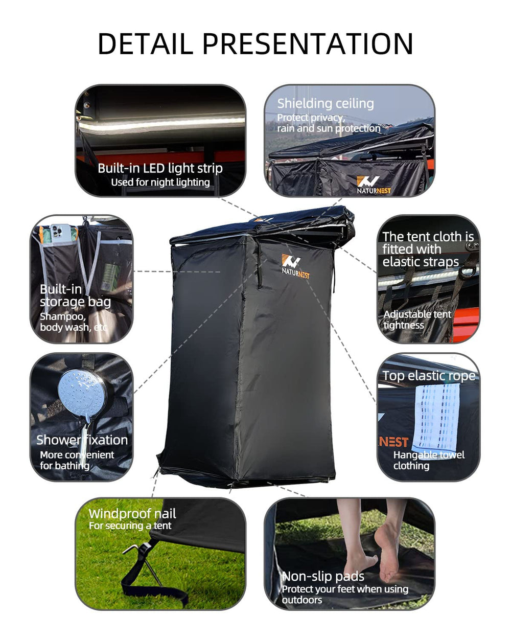 BAMACAR Naturnest privacy screen enables discreet outdoor changing.