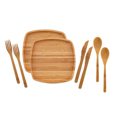 BambooMN camping mess kit plates 8x8 ready for outdoor meals, durable and lightweight.