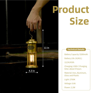 BAMWUAN metal vintage lantern side view shows durable metal body for outdoor use
