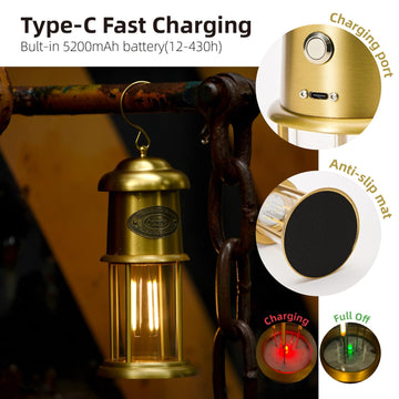 BAMWUAN Type-C charging close-up emphasizes quick recharge for camping trips