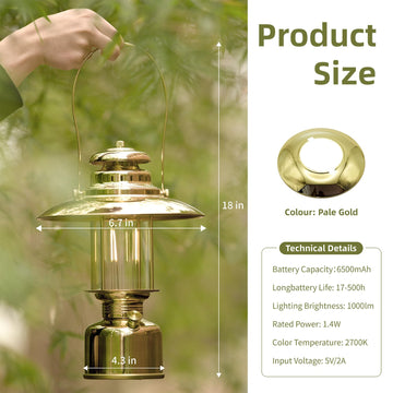 BAMWUAN retro LED lantern side view showcasing durable hanging design for camping