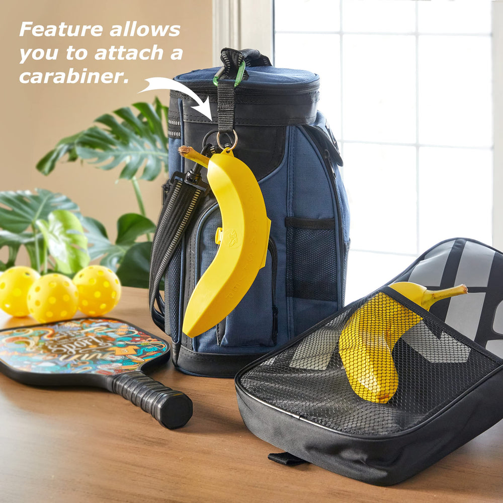 Banana Saver USA-made BPA-free design highlights durability for lunches.