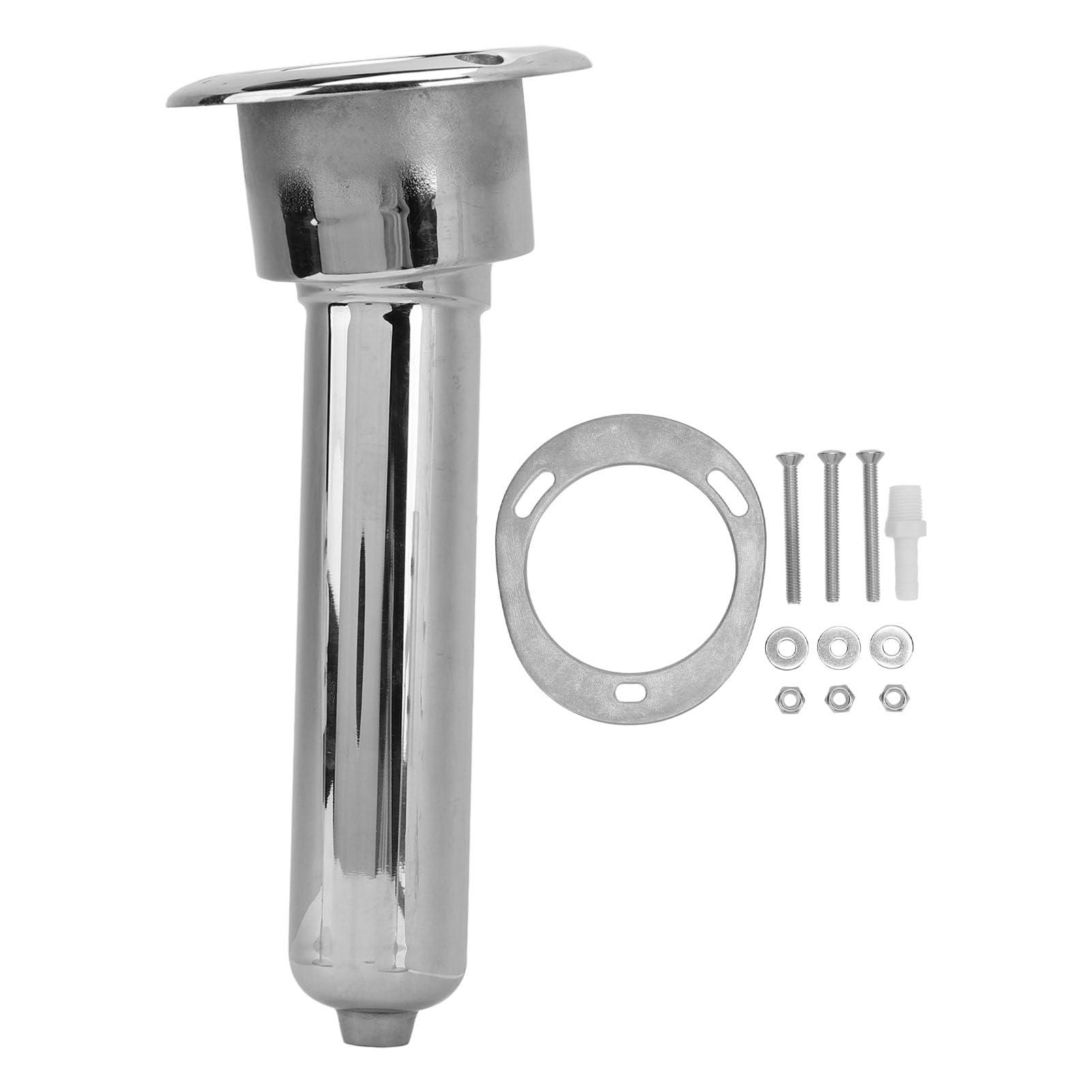 Close-up of Banapoy stainless steel rod holder mounted on boat with cup holder