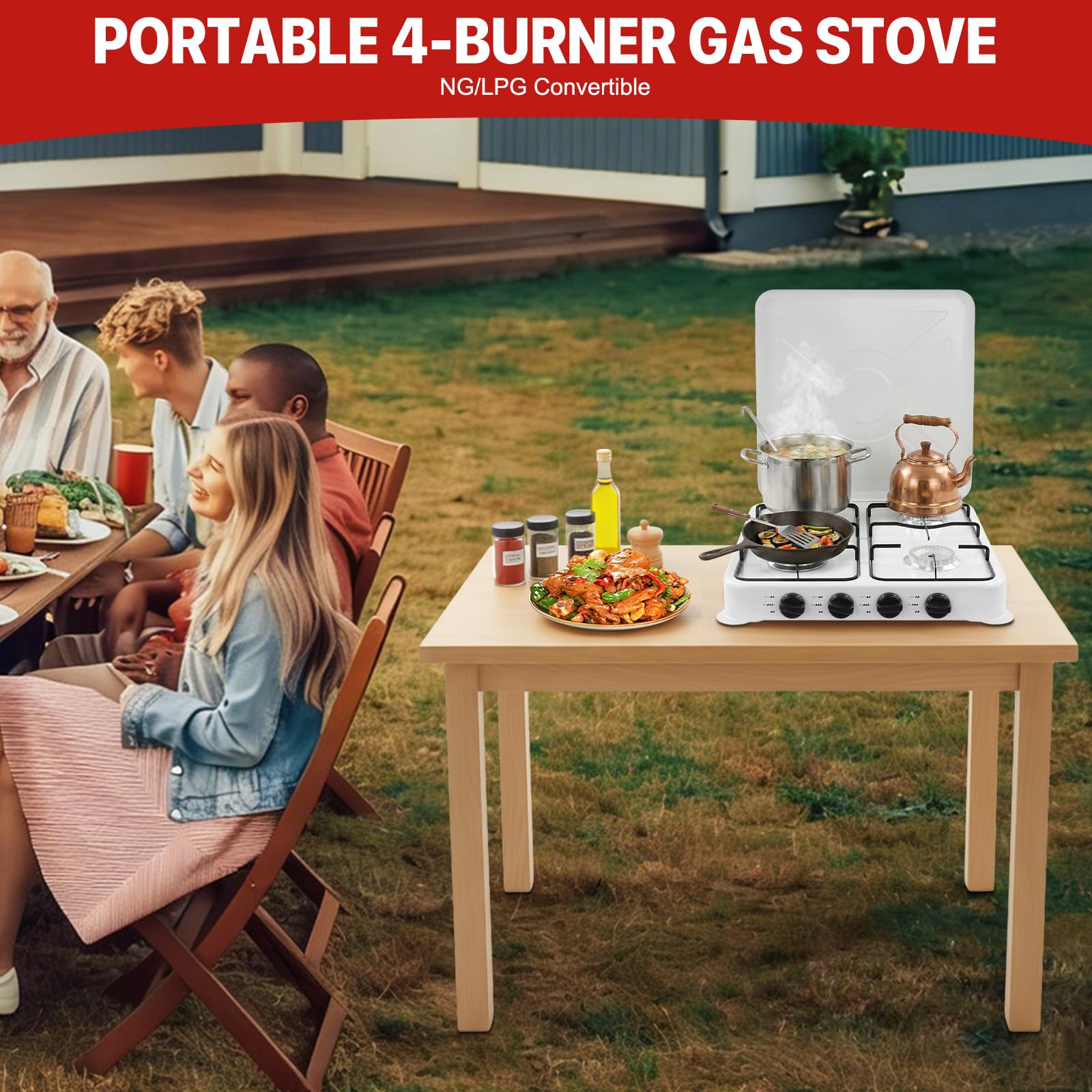 Banborba four-burner stove iron frame close-up highlights durability for rugged outdoor use