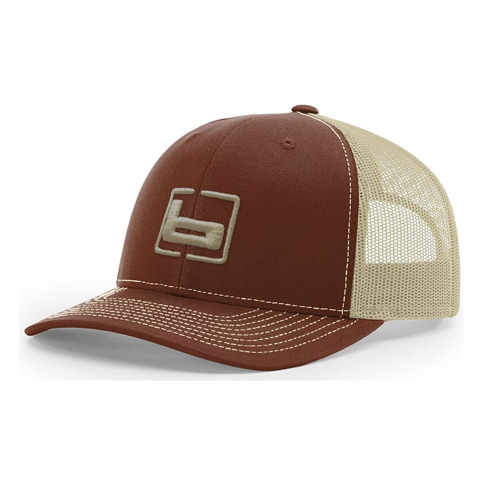 Banded Trucker Cap front view with camo panel for outdoor style and sun protection