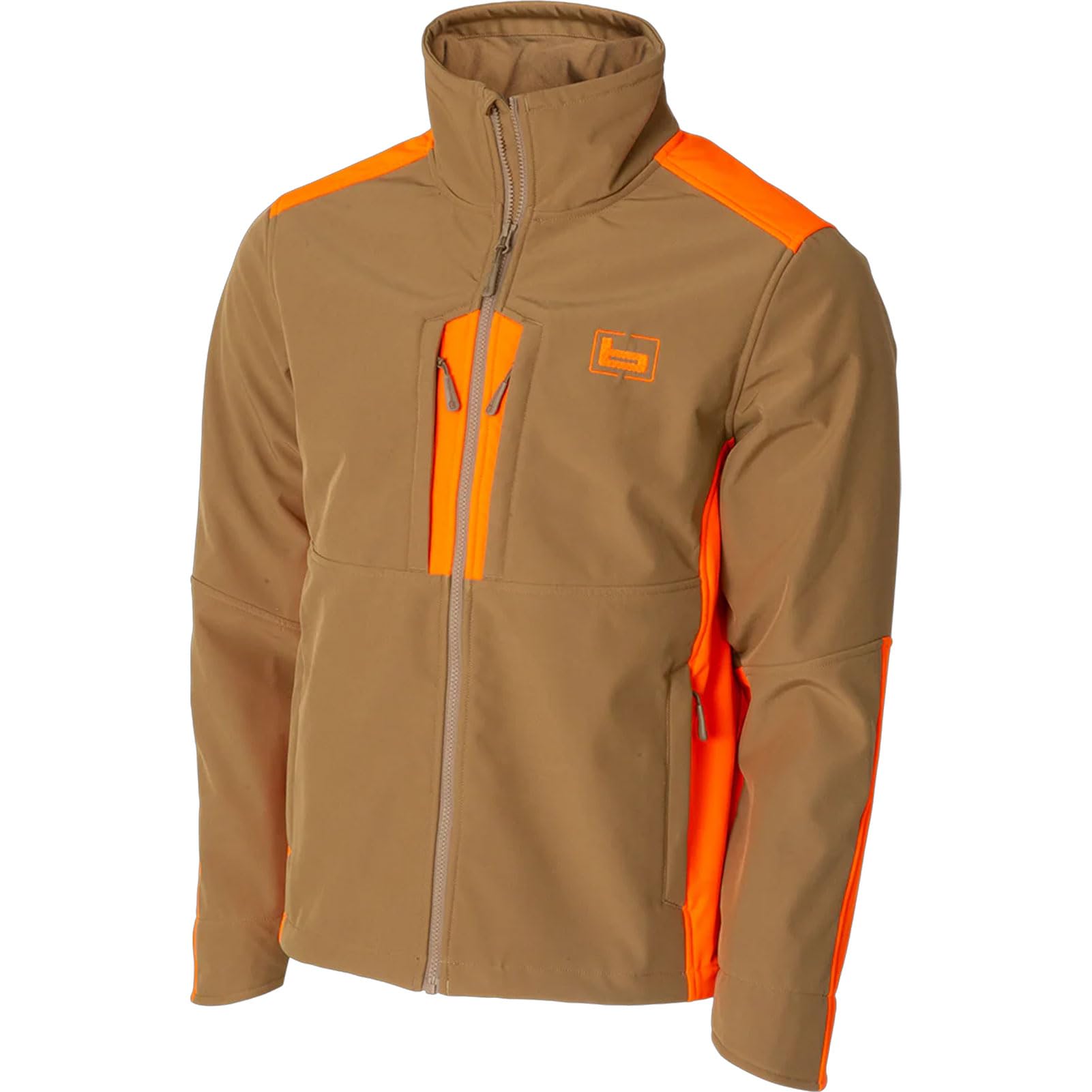 Banded Windguard Softshell jacket mock collar detail protecting against chilly gusts
