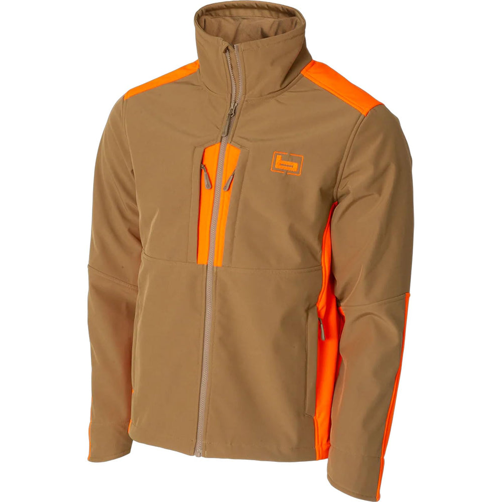 Banded Windguard Softshell jacket mock collar detail protecting against chilly gusts