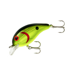 Bandit Lures Series 100 crankbait in chartreuse with a black back attracts bass in shallow water