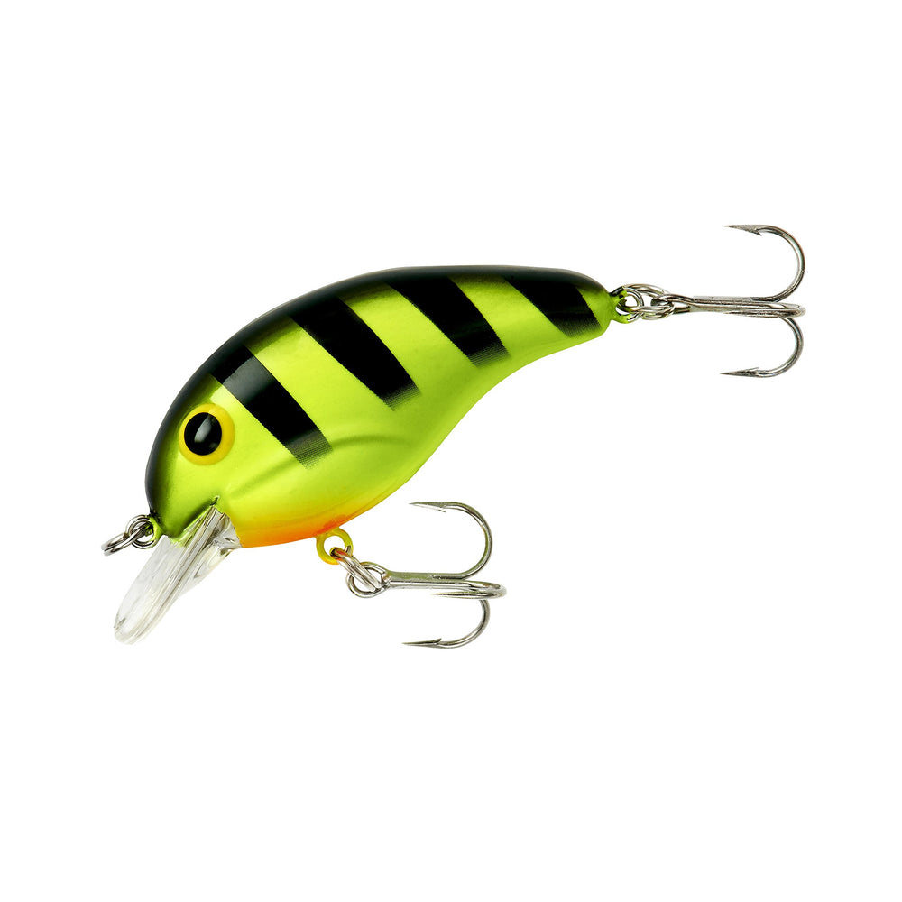 Bandit Lures Series 100 chartreuse/black crankbait, 2in, ideal for bass in shallow water.