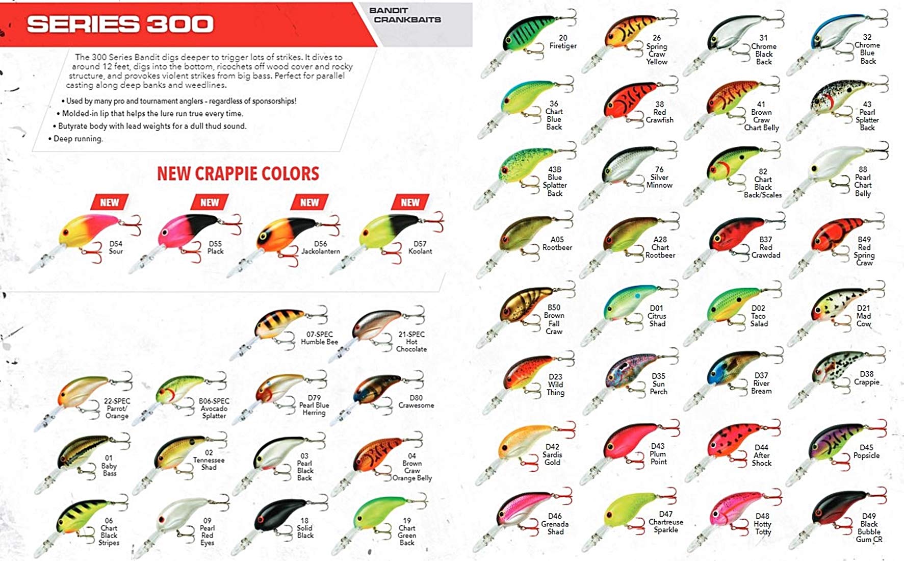 Bandit Lures Series 300 crankbait near wood and rocks with digging action for strikes.