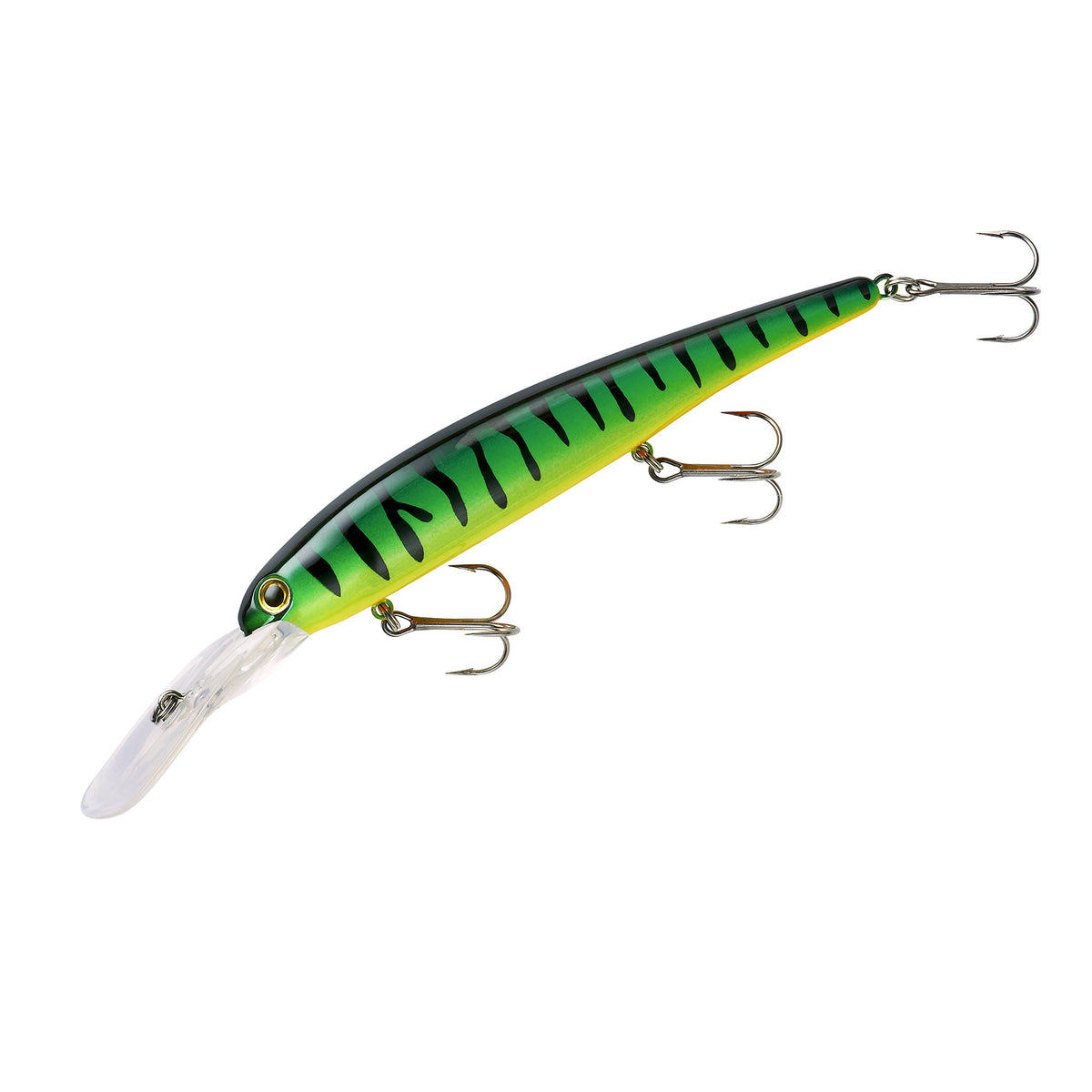 Bandit Lures Walleye Deep Minnow Jerkbait Fire Tiger shows wide action for walleyes
