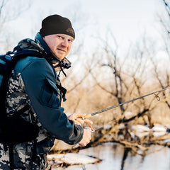 UK-made Bang Tidy men's beanie with embroidered carp on the front.