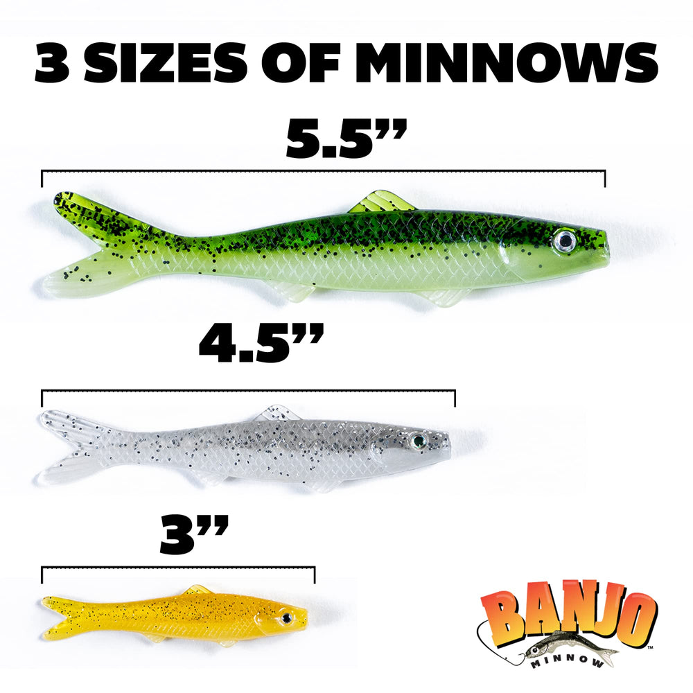 Close-up of lifelike Banjo Minnow lure with holographic eyes