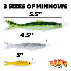 Close-up of lifelike Banjo Minnow lure with holographic eyes