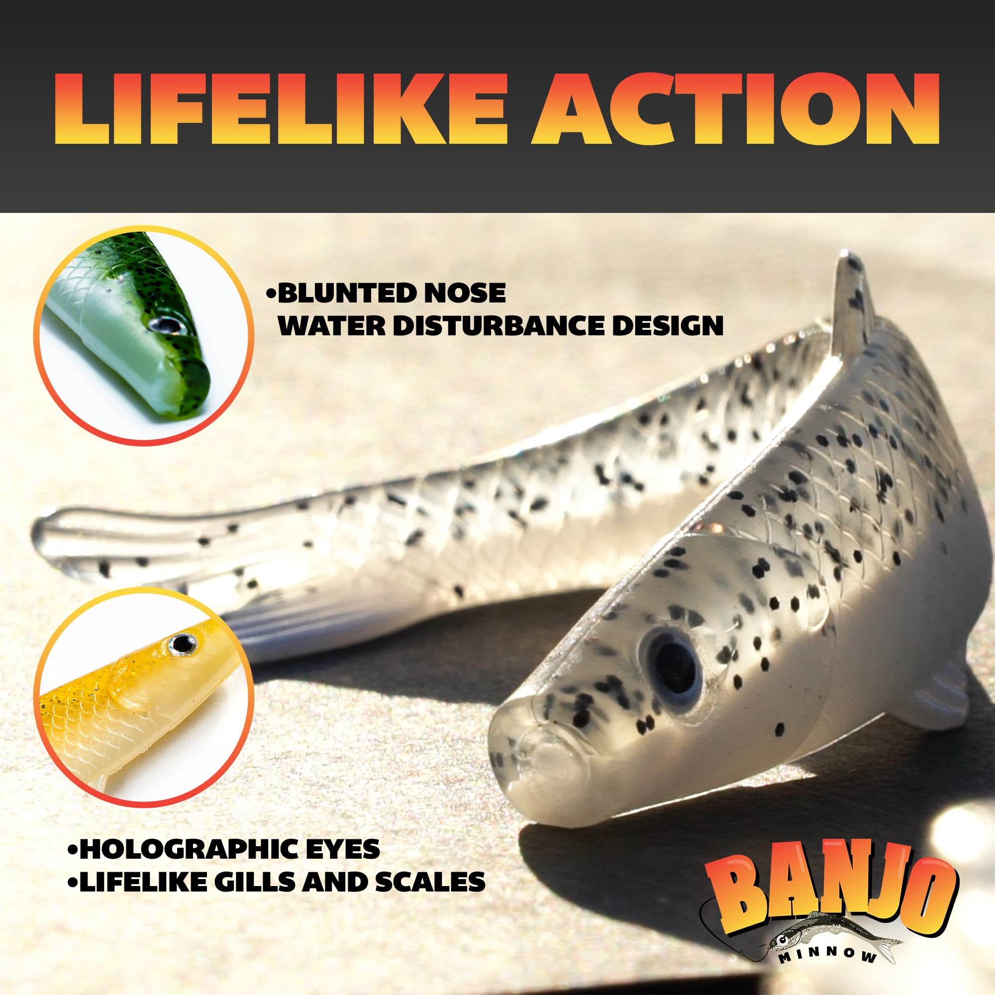 Realistic Banjo Minnow showing scales and gills detail