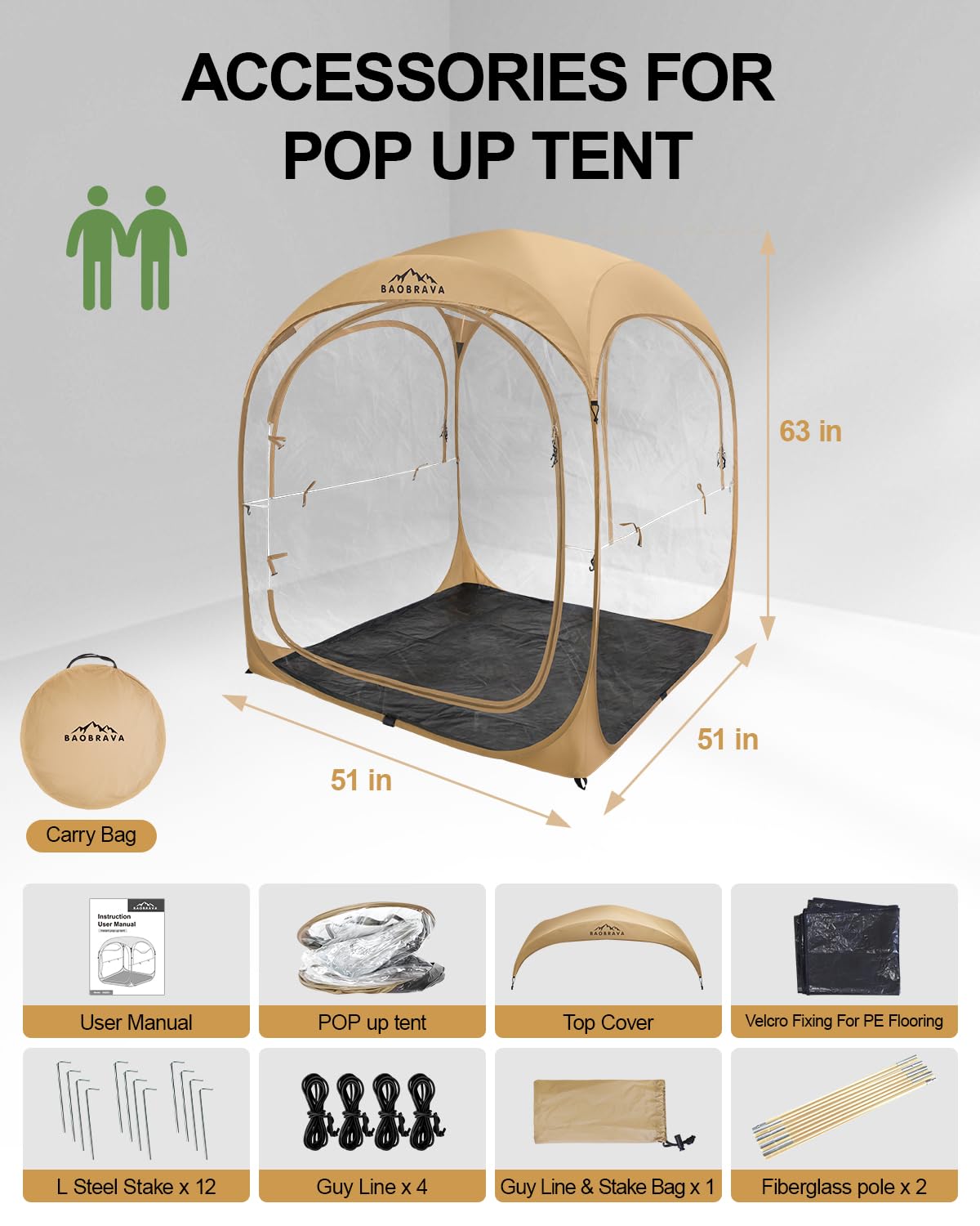 Baobrava tent curtains with double zips enable easy ventilation