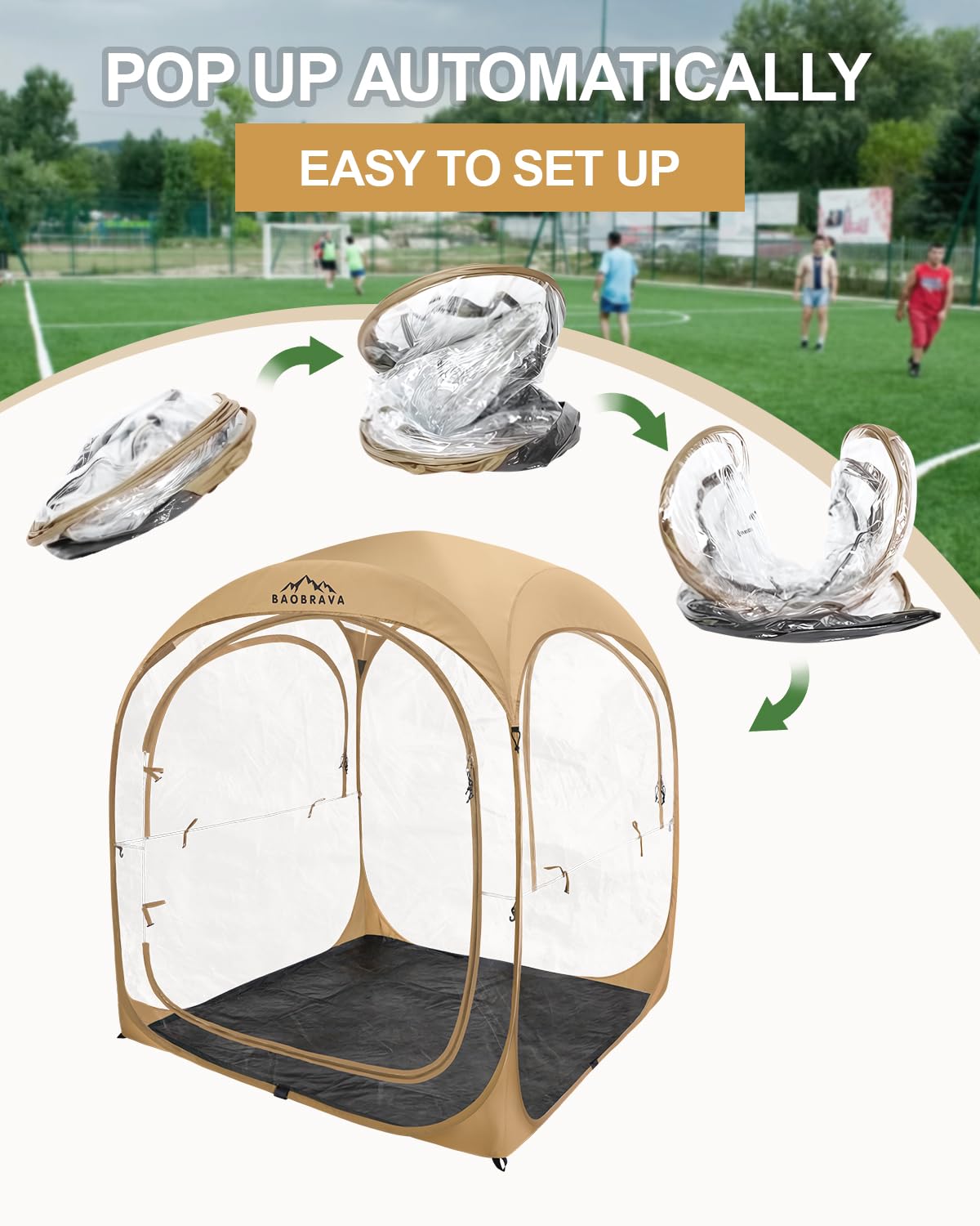 Baobrava pop up tent with removable top cover shields from sun and rain