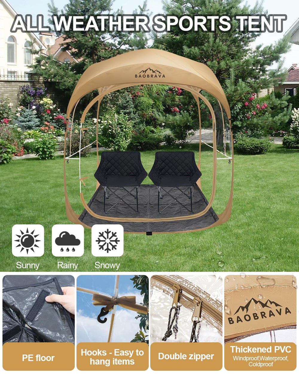 Baobrava bubble tent with removable PE waterproof floor for easy cleaning