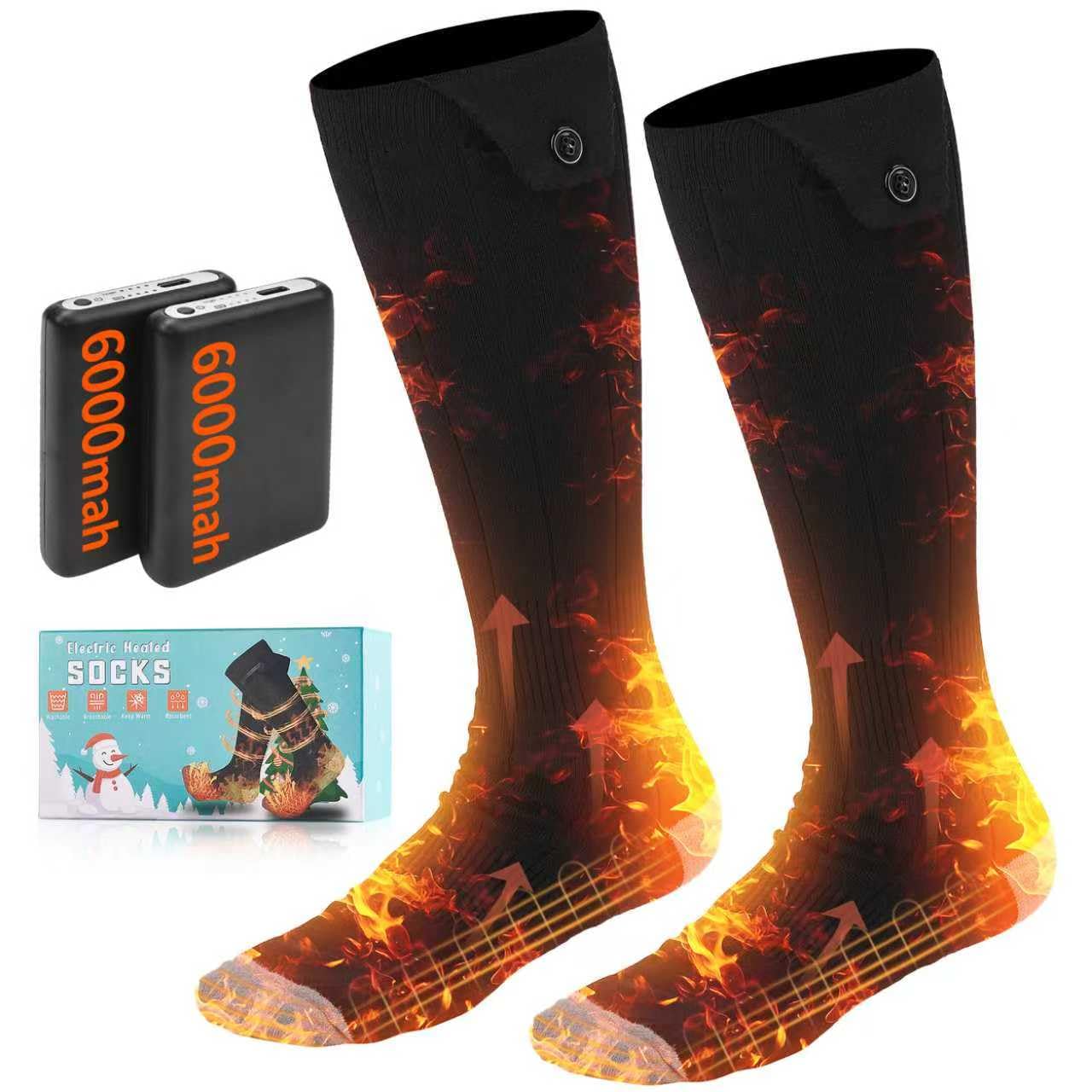 Baowenqier heated socks with battery pack in use for extended warmth outdoors