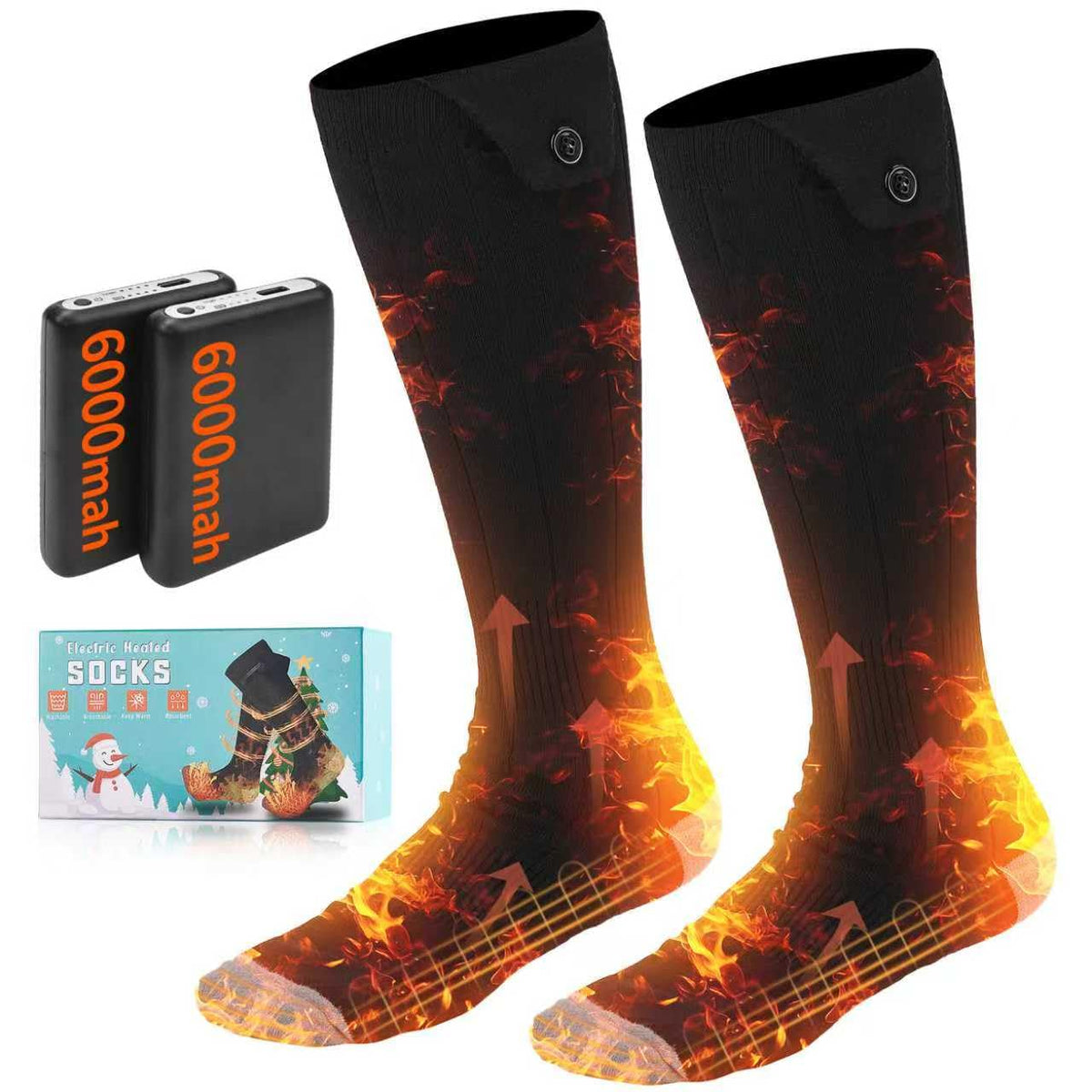 Baowenqier heated socks with battery pack in use for extended warmth outdoors
