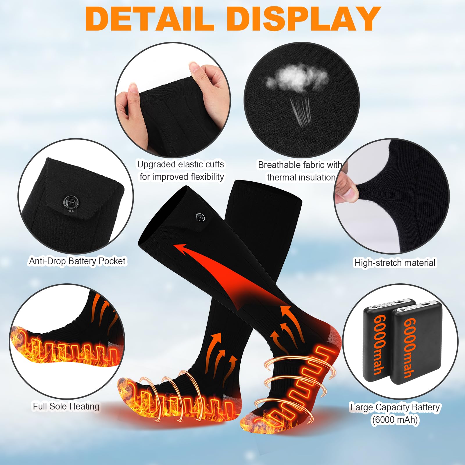 Baowenqier heated socks highlight breathable polyester blend fabric for everyday wear