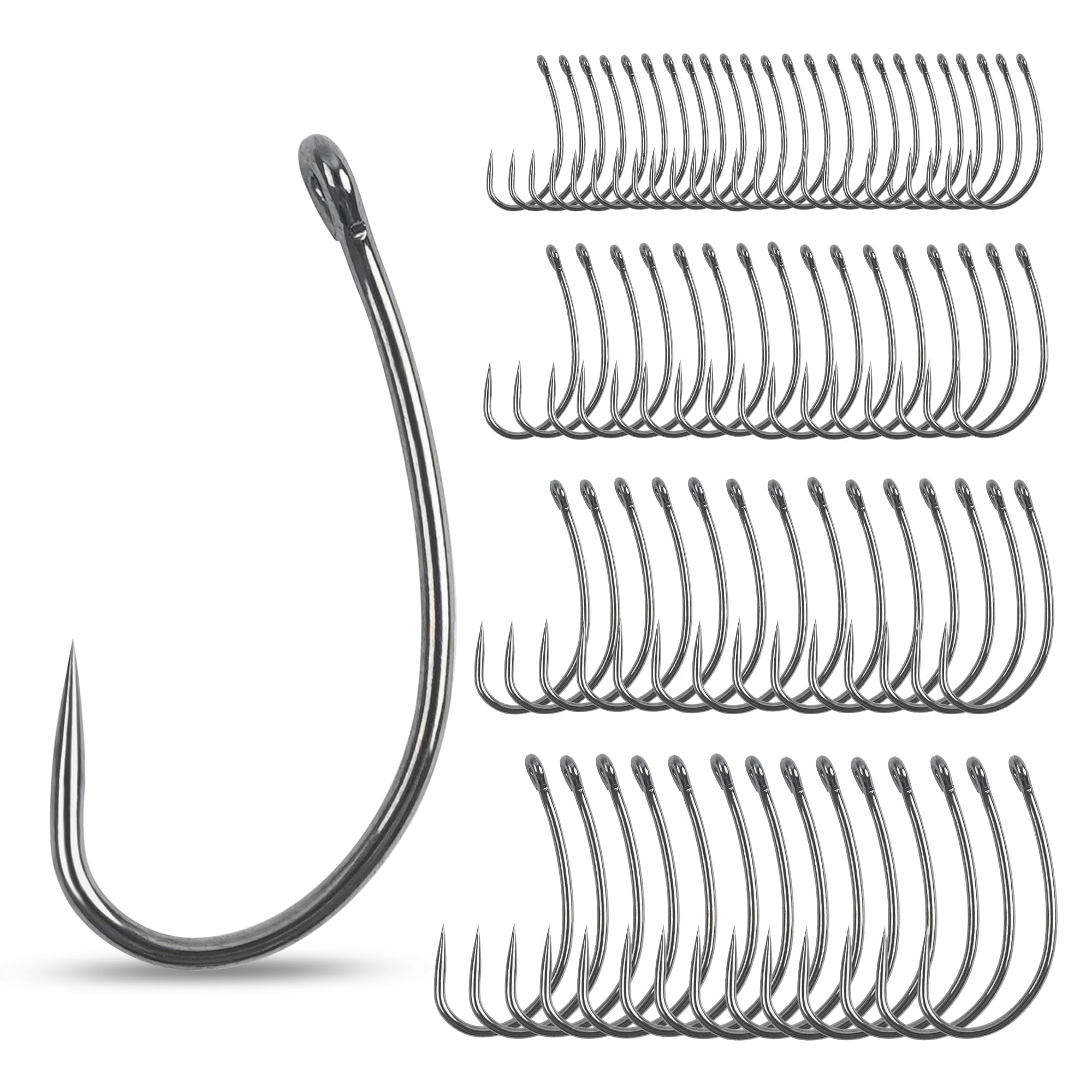 Barbless fishing hooks close-up with curve shank