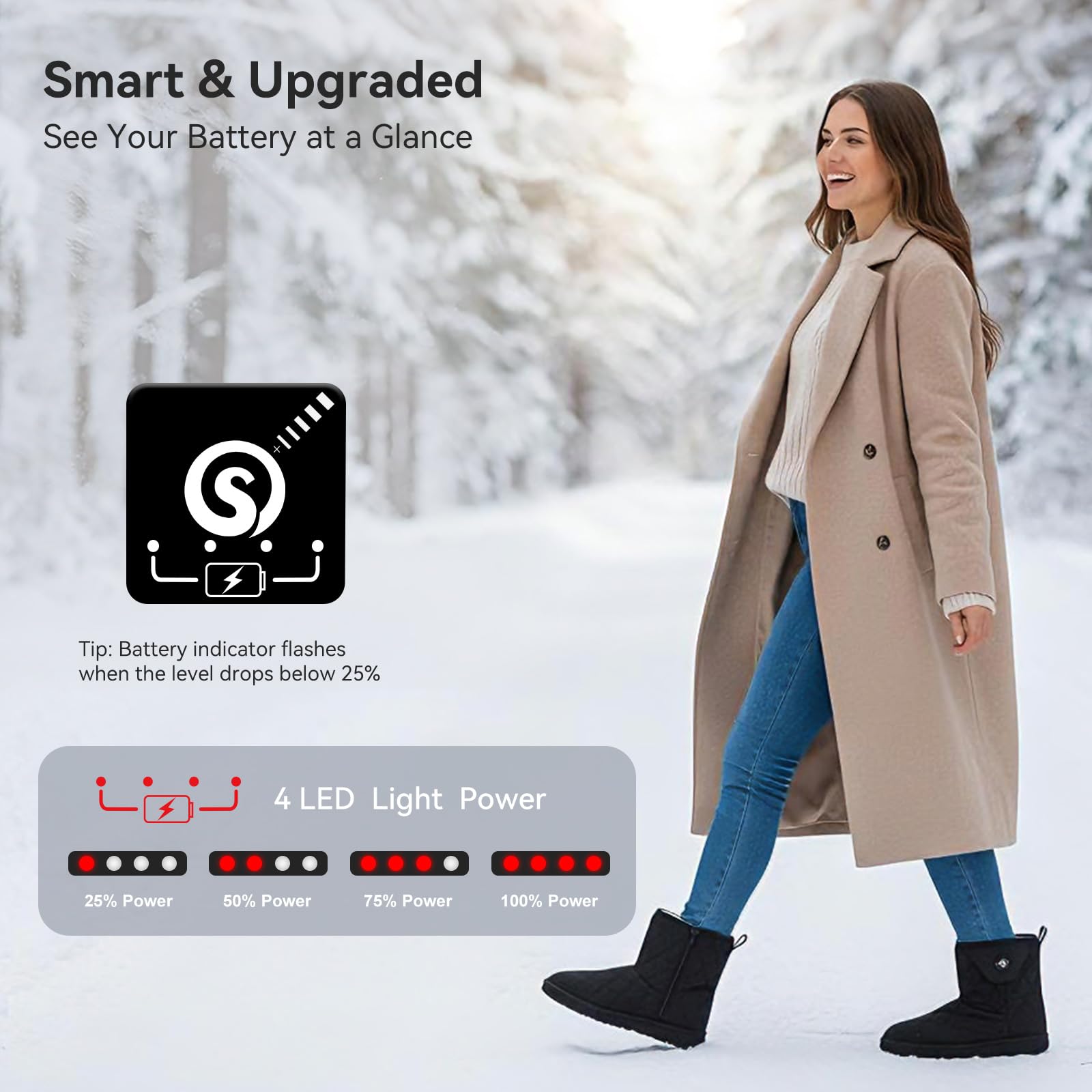 BARCHI HEAT three heat levels tailor warmth to activity.