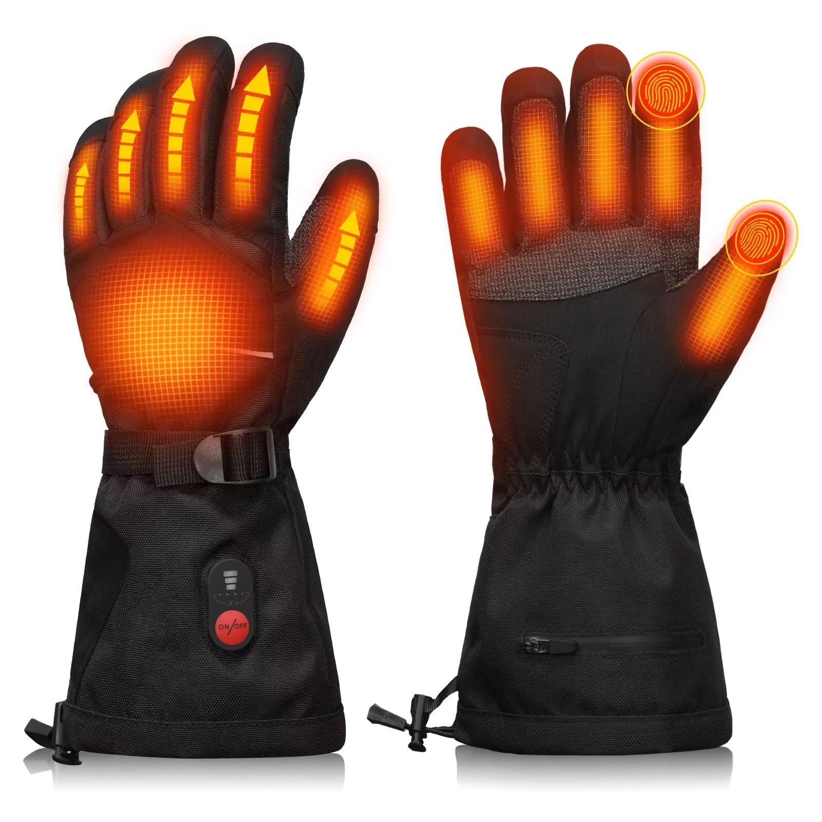 BARCHI HEAT waterproof heated ski gloves, front view ready for outdoor work.
