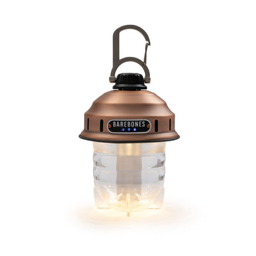 Barebones Beacon hanging light copper brightness control demonstrates flexible lighting for late-night reading