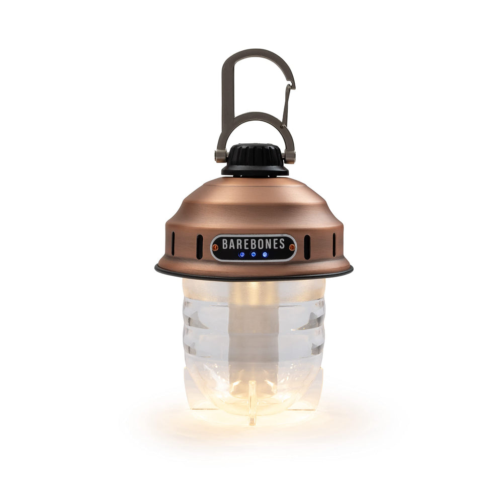 Barebones Beacon hanging light copper brightness control demonstrates flexible lighting for late-night reading