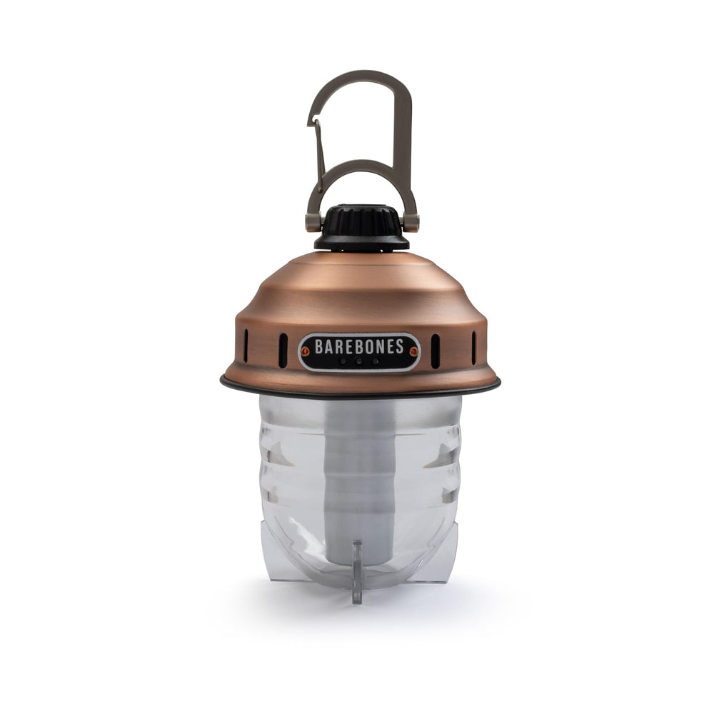 Barebones Beacon hanging light copper front view highlights vintage charm for campsite or patio evenings