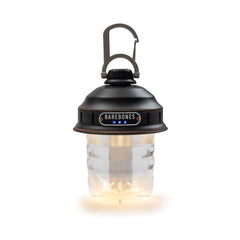 Barebones Beacon Hanging Light rechargeable battery powers lantern cordlessly on outdoor trips.