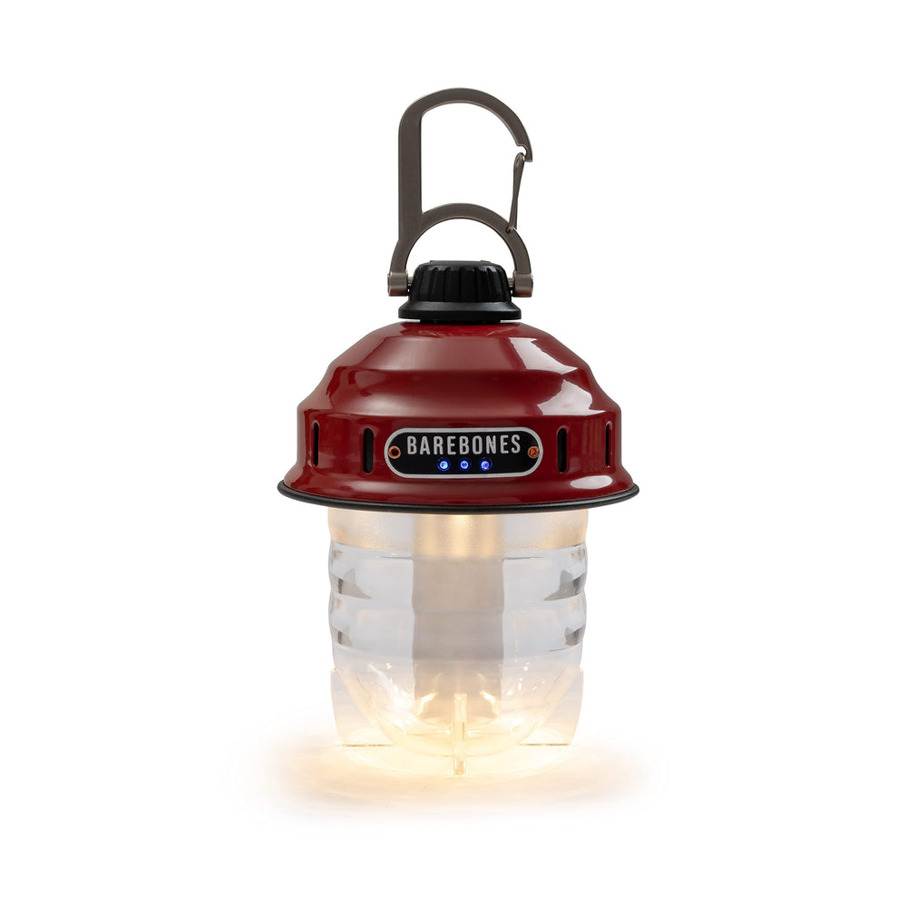 Barebones Beacon hanging light red durable-weatherproof lantern thrives in all seasons outside.