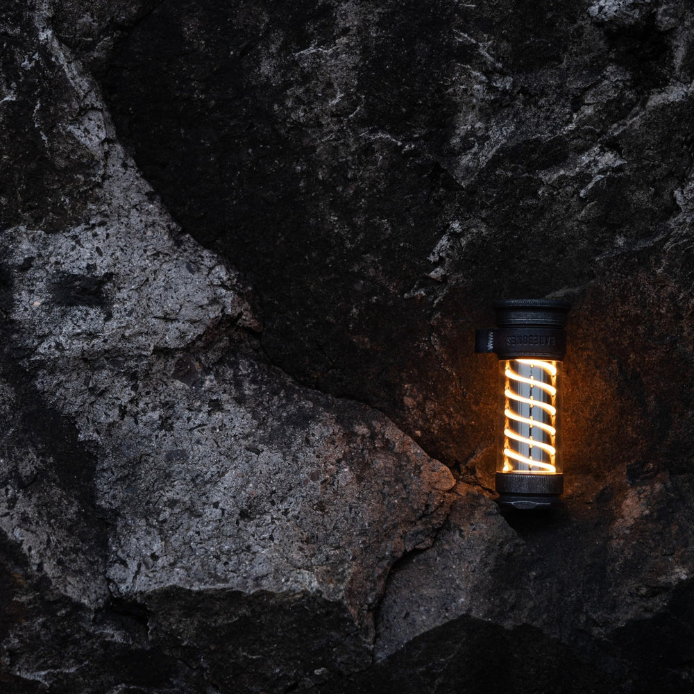 Barebones Edison Light Stick in use while camping demonstrating dual lighting