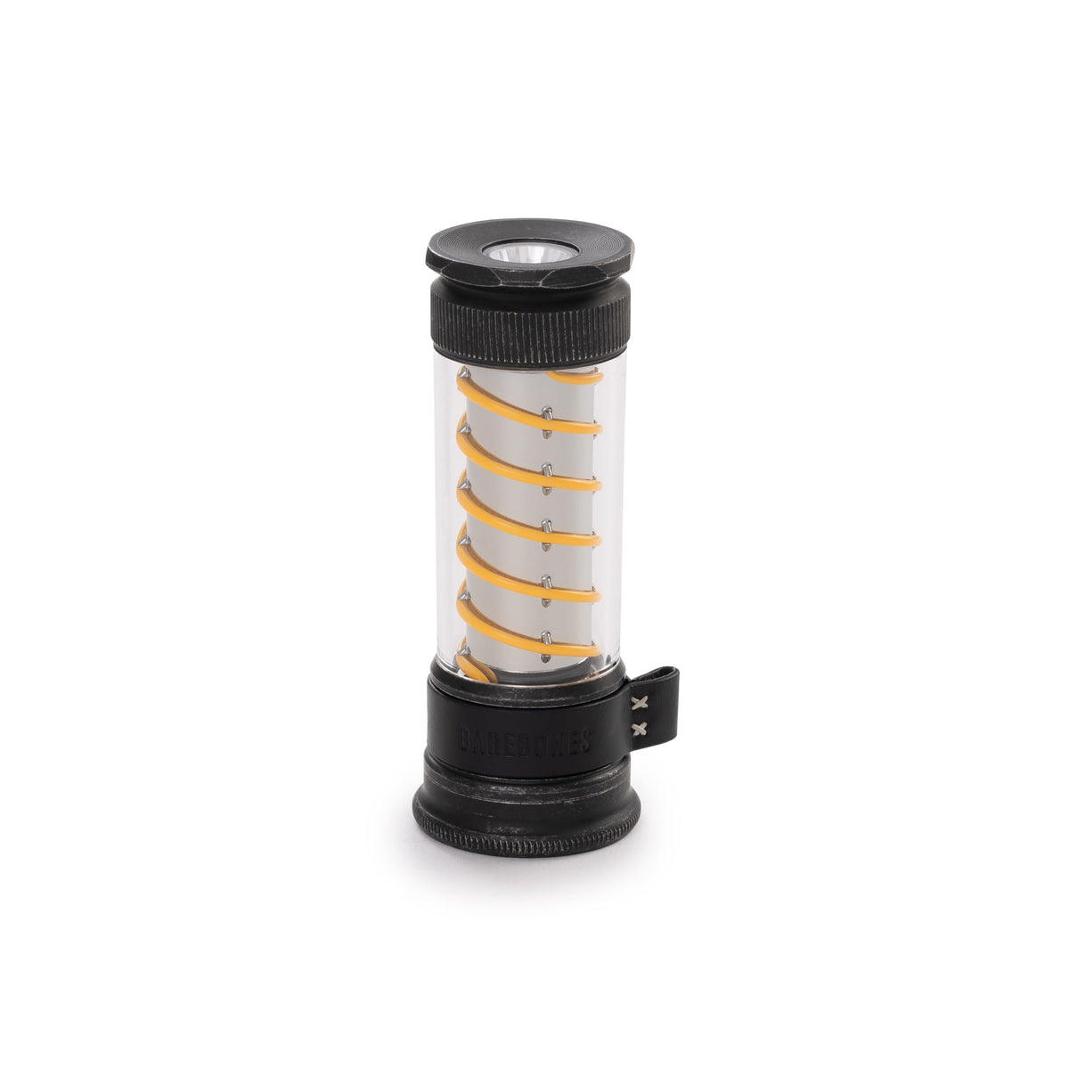Barebones Edison Light Stick in tumbled steel showing lantern mode for outdoor ambience