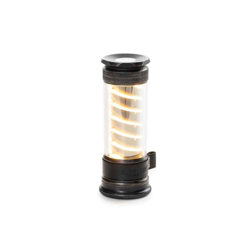 Barebones Edison Light Stick in tumbled steel for rugged campsite lighting and reading